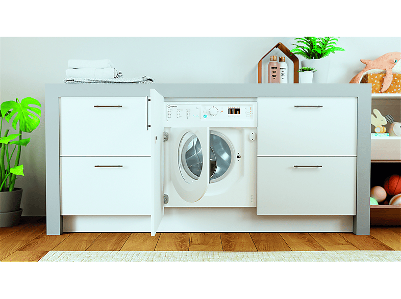 Lavadora integrable - Indesit BI WMIL 71252 EU N, 7 kg, 1200 rpm, Push&Wash, 14 programas, Sin panelar