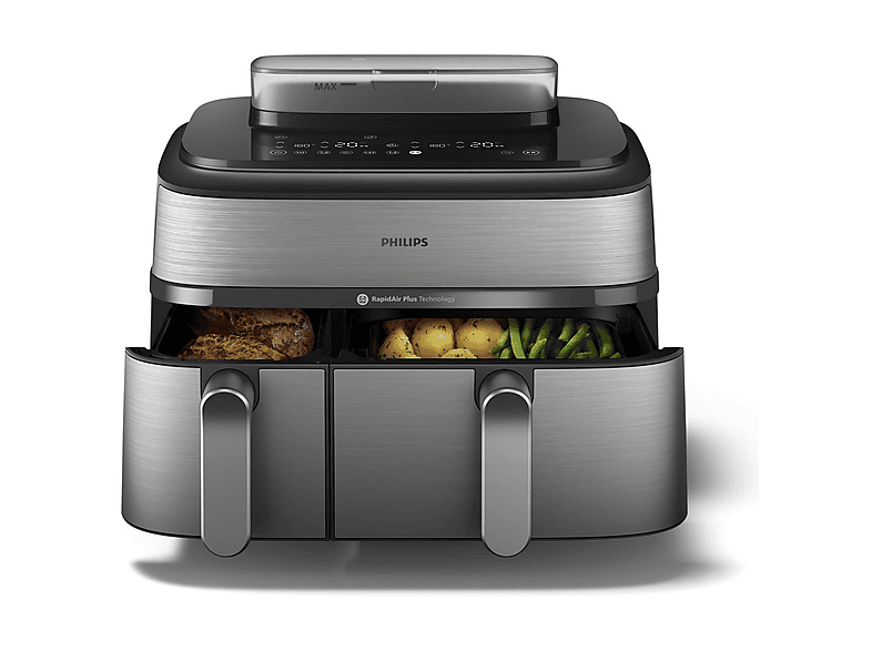Freidora de aire - Philips NA555/00, 2750 W, 9 l, Plata