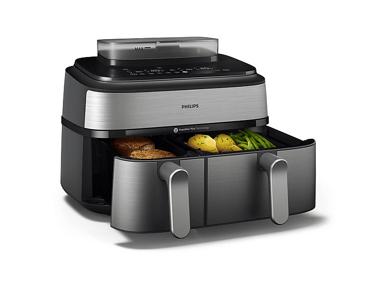Freidora de aire - Philips NA555/00, 2750 W, 9 l, Plata