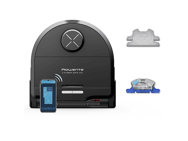 Robot aspirador - Rowenta X-Plorer Serie 220 RR9465WH, Depósito 0,35 l, Autonomía 120 min, Negro