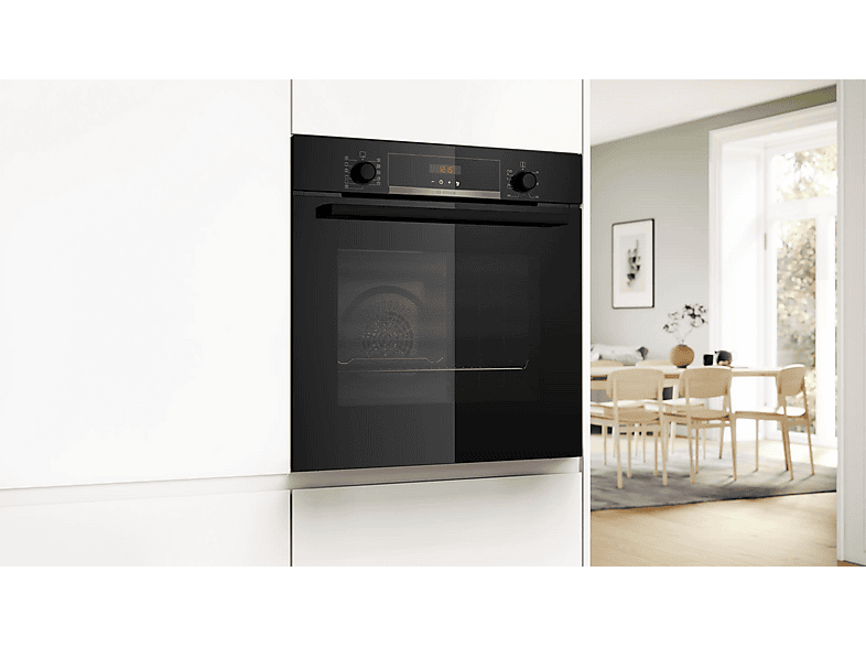 Horno convencional - Bosch HBA574BB3, Pirolítico, 71 l, 594 mm, Negro