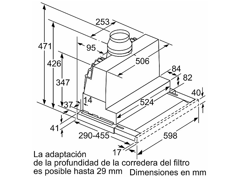 Campana telescópica - Balay 3BT267MX, 728 m³/h, 4 velocidades, 53 dB, Luces LED, 60 cm, Gris