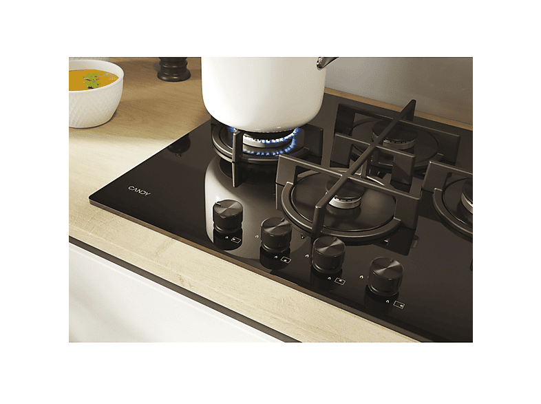 Placa de gas - Candy 33803485, 4 zone(s) zonas, NG + LPG (Butane), 595 mm, Negro