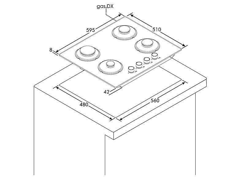 Placa de gas - Candy 33803485, 4 zone(s) zonas, NG + LPG (Butane), 595 mm, Negro