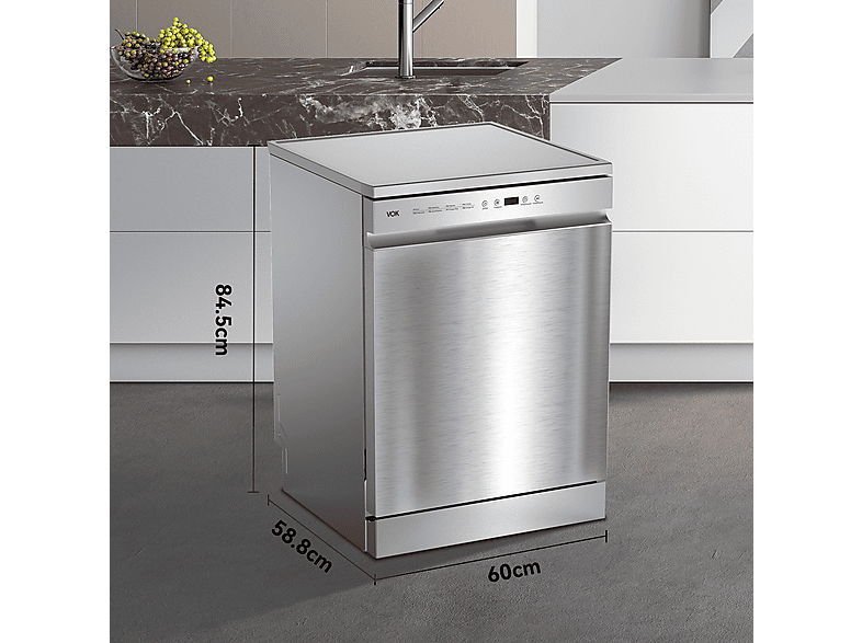 Lavavajillas libre instalación 60 cm - Vok EVD-14FCSAD, 8 programas, 60 cm, Inox
