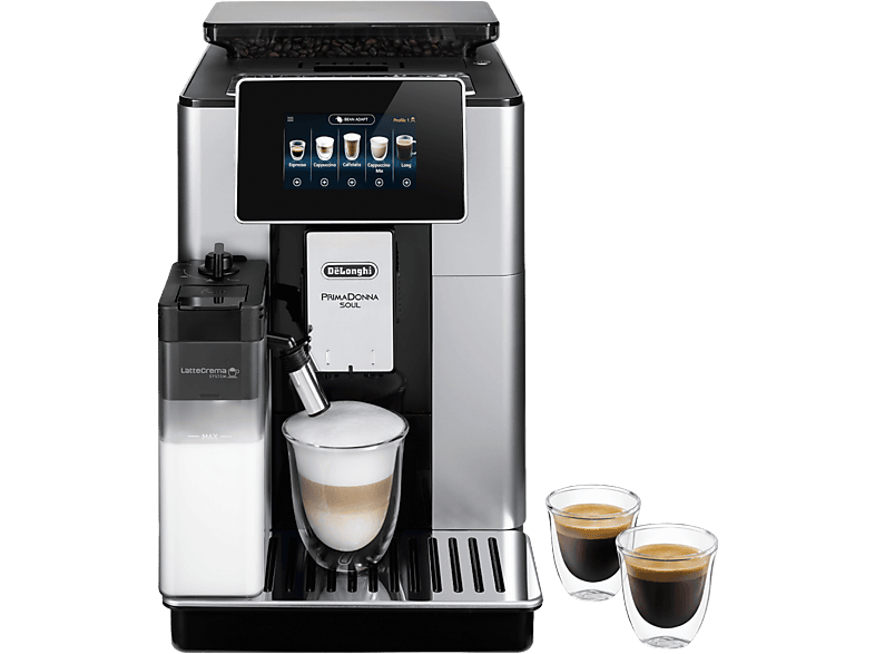 Cafetera superautomática - De Longhi, De'Longhi PrimaDonna Soul ECAM610.55.SB, 1450W, 19 bar, Molinillo integrado, Sistema Thermoblock, Táctil, Inox
