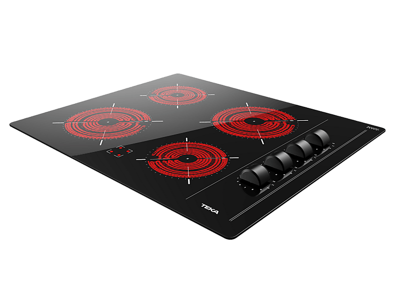 Placa vitrocerámica - Teka TBC 64000 XFL, 4 zonas, Zona grande 18 cm, 60 cm, Negro