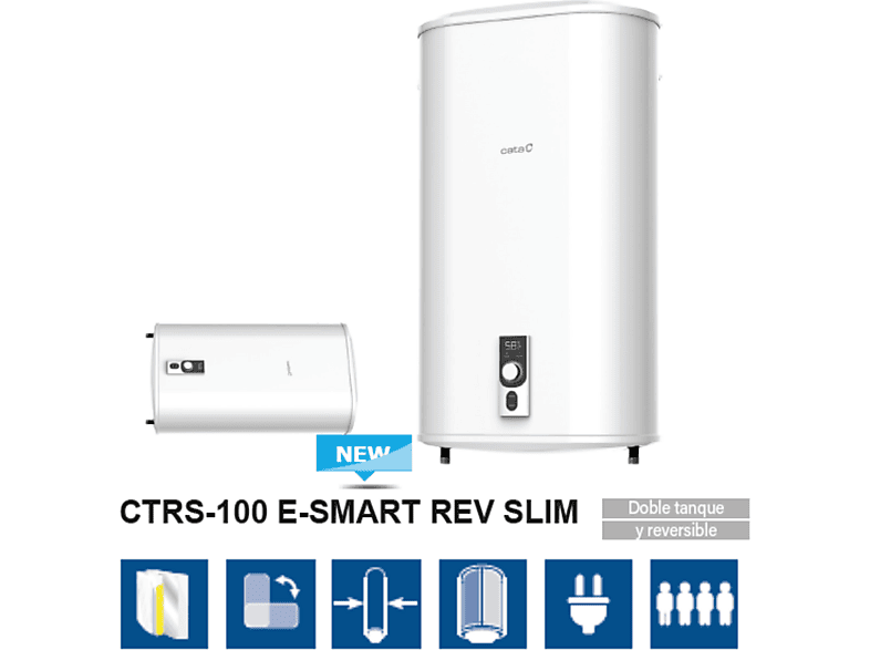 Termo eléctrico - Cata CTRS-100 E-SMART REV SLIM, 93 l, Blanco