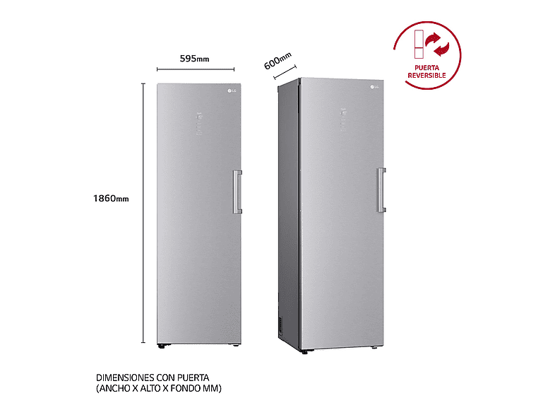 Congelador vertical - LG GFM61MBCSF, No Frost, 186 cm, 324 l, MetalFRESH™, Inverter Linear Compressor™, Inox texturizado antihuellas
