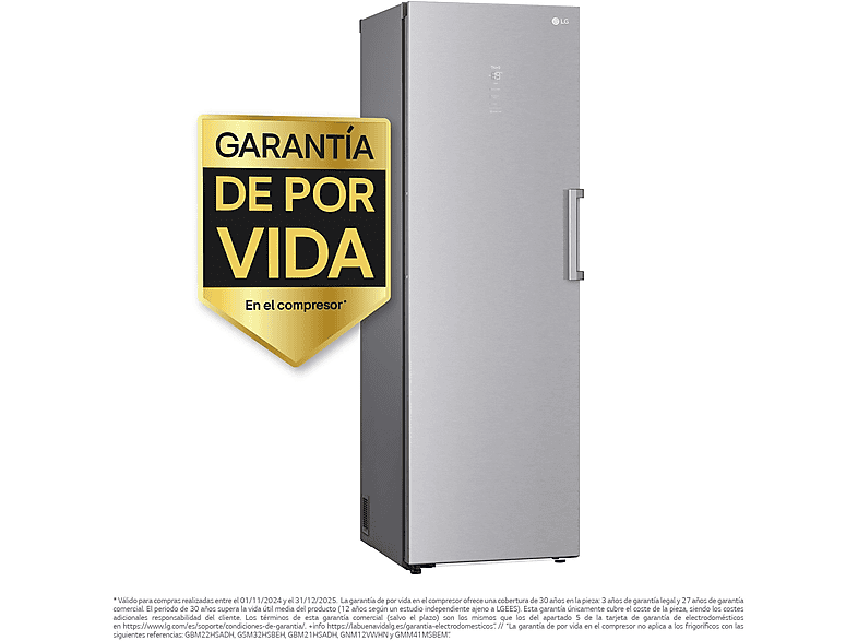 Congelador vertical - LG GFM61MBCSF, No Frost, 186 cm, 324 l, MetalFRESH™, Inverter Linear Compressor™, Inox texturizado antihuellas
