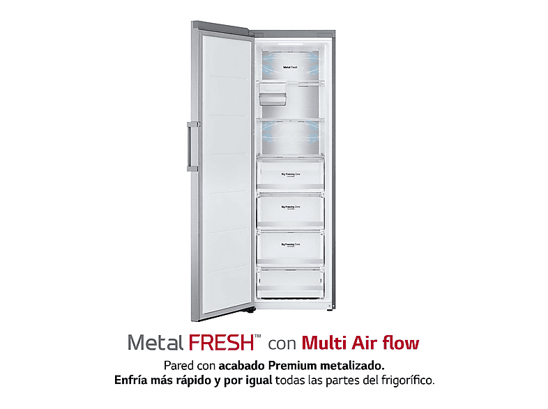 Congelador vertical - LG GFM61MBCSF, No Frost, 186 cm, 324 l, MetalFRESH™, Inverter Linear Compressor™, Inox texturizado antihuellas