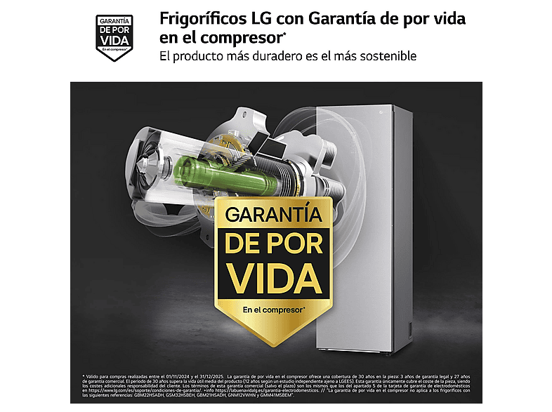 Frigorífico una puerta - LG GLM71MBCSF, No Frost, 186 cm, 386 l, DoorCooling+™, ThinQ™, Inox
