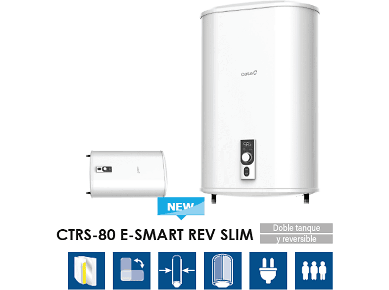 Termo eléctrico - Cata CTRS-80 E-SMART REV SLIM, 80 l, Blanco