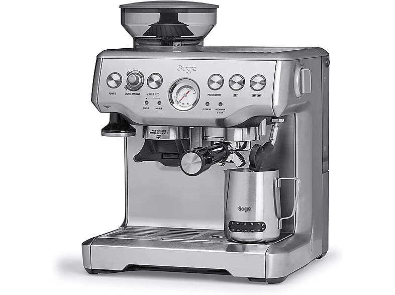 Cafetera express - Sage SES875BSS2EEU1A Barista, 15 bar, 1850 W, 2 tazas, Sistema ThermoJet, Inox