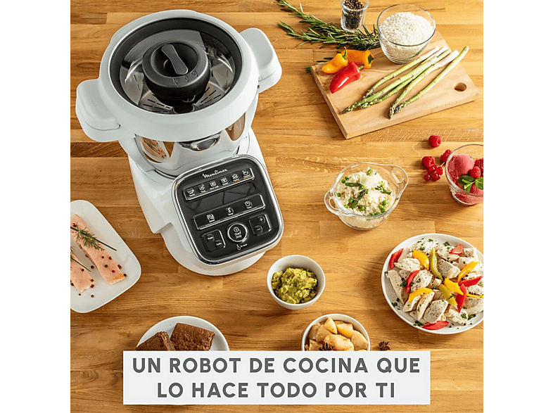 Robot de cocina - Moulinex HF80DB COMPANION XL 12 PROGRAMAS, 1550 W, 4,5 l, Blanco, Gris