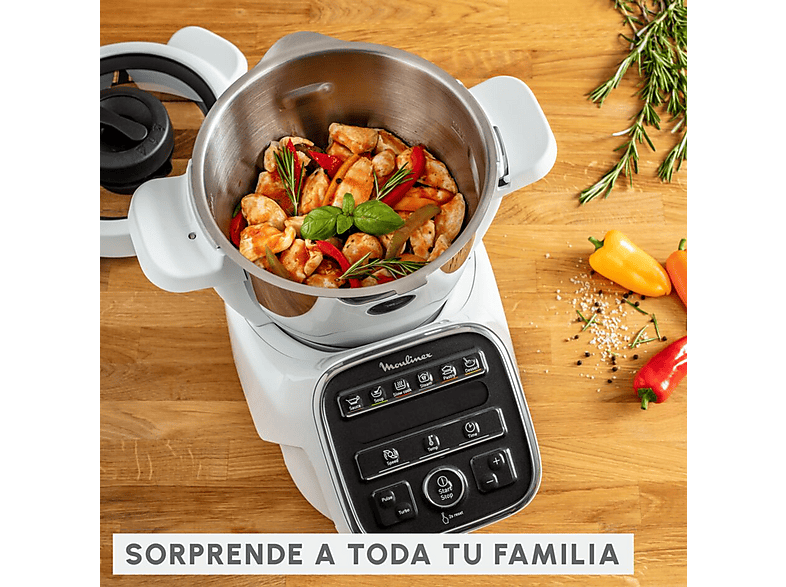 Robot de cocina - Moulinex HF80DB COMPANION XL 12 PROGRAMAS, 1550 W, 4,5 l, Blanco, Gris