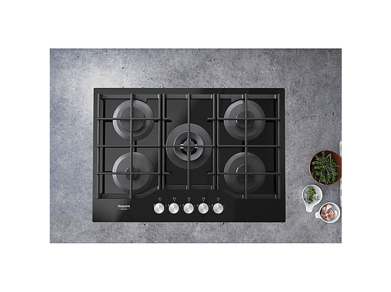 Placa de gas - Hotpoint 869991589940, 5 zone(s) zonas, Natural Gas (NG), 730 mm, Negro