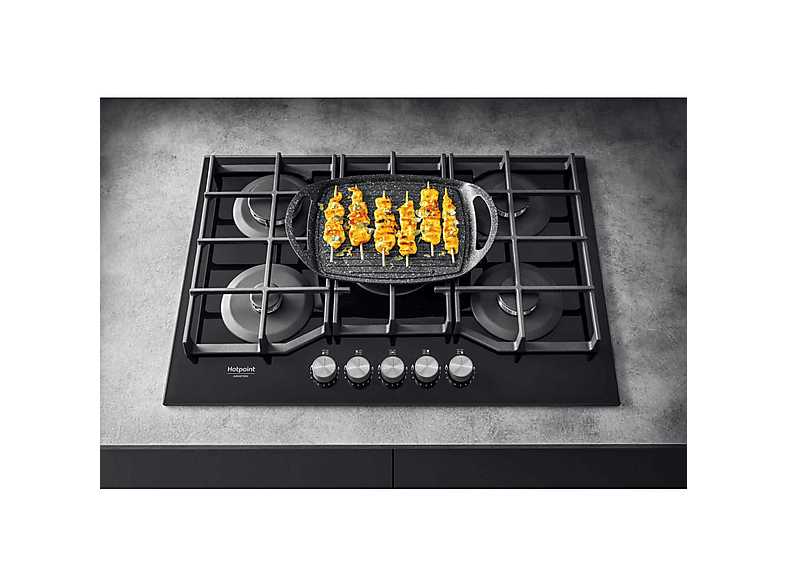 Placa de gas - Hotpoint 869991589940, 5 zone(s) zonas, Natural Gas (NG), 730 mm, Negro