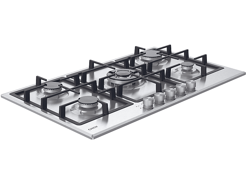 Placa de gas - Candy 33803420, 5 zone(s) zonas, NG + LPG (Propane/Butane), 860 mm, Acero inoxidable