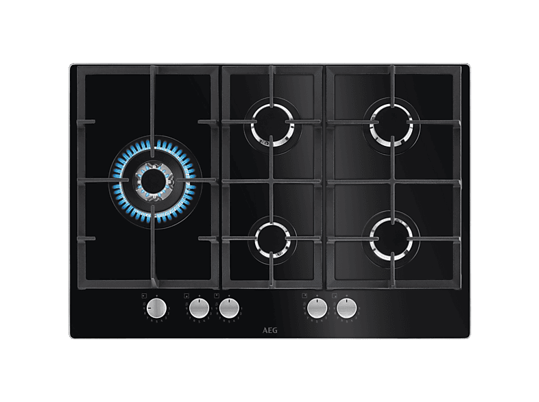 Placa de gas - AEG HKB75820NB, 5 zonas, GN + GLP (propano/butano), 75 cm, Negro