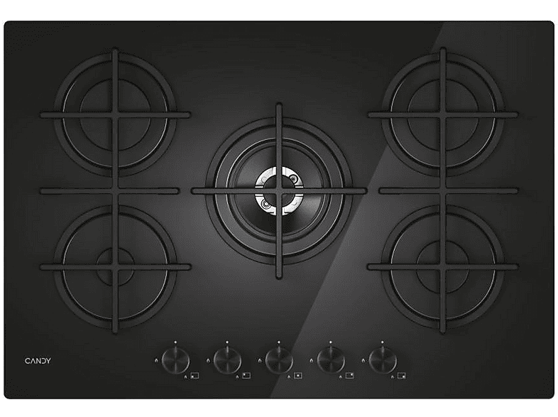 Placa de gas - Candy CVG74WTB, 5 zone(s) zonas, NG + LPG (Butane), 750 mm, Negro
