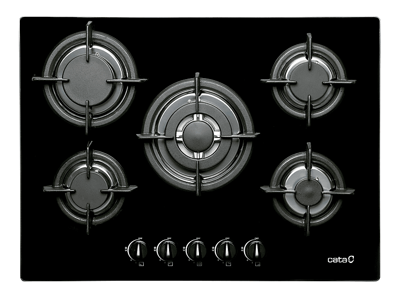 Placa de gas - Cata L 705 CI BK, 5 zonas, 700 mm, Negro