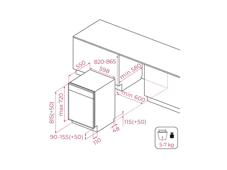 Lavavajillas integrable 60 cm - Teka DFI 46740, 14 servicios, 6 programas, 550 mm, No aplicable