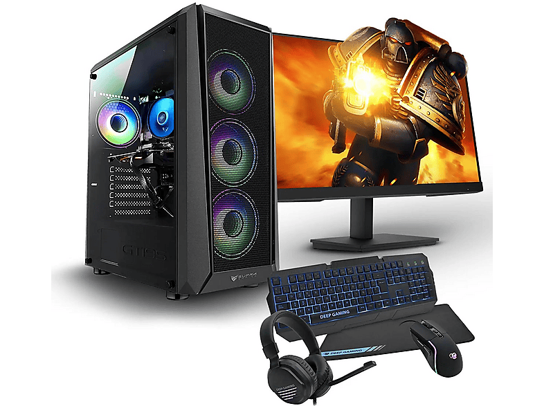Pack PC Gaming - PC Racing IONQ 5 COSMO, AMD Ryzen™ 5 5655G, 16 GB RAM, 512 GB SSD, GeForce RTX™ 3050, Windows 11 Pro, Monitor 24 " Full-HD+, Negro