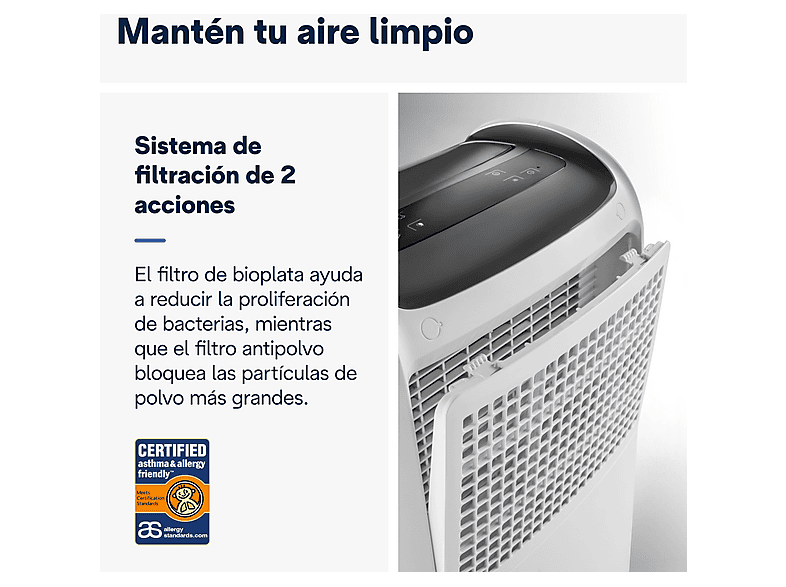 Deshumidificador - De Longhi, De'Longhi Tasciugo Aria Dry DDSX225, Extrae 21 l/día, Capacidad 2 l, Superficie 90m³, Función swing, Anticongelante, LCD