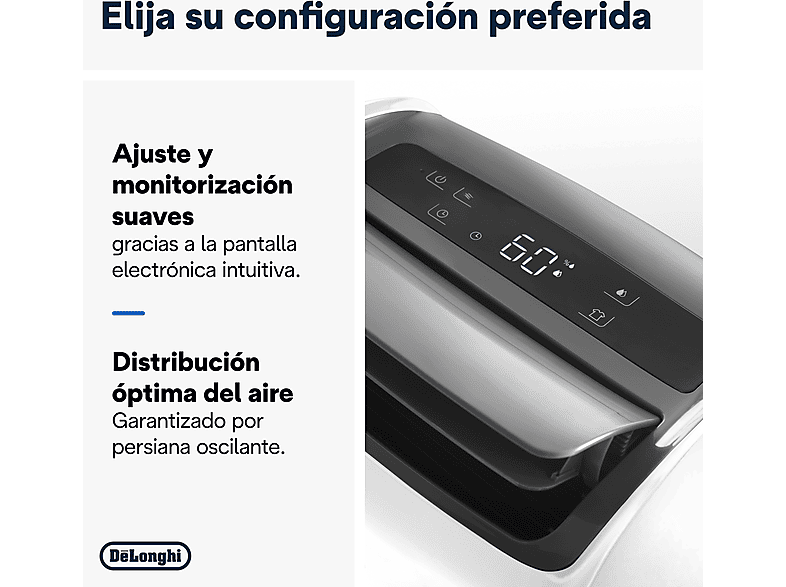 Deshumidificador - De Longhi, De'Longhi Tasciugo Aria Dry DDSX225, Extrae 21 l/día, Capacidad 2 l, Superficie 90m³, Función swing, Anticongelante, LCD
