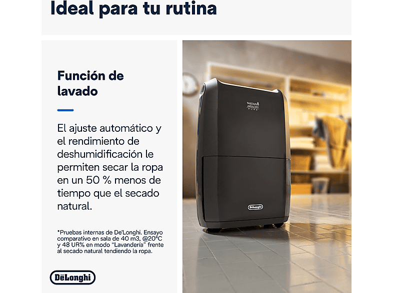 Deshumidificador - De Longhi, De'Longhi Tasciugo AriaDry DDSX220WFA, Extracción de 21 l/día, Capacidad 5 l, Superficie 90 m³, Secado ropa, Negro