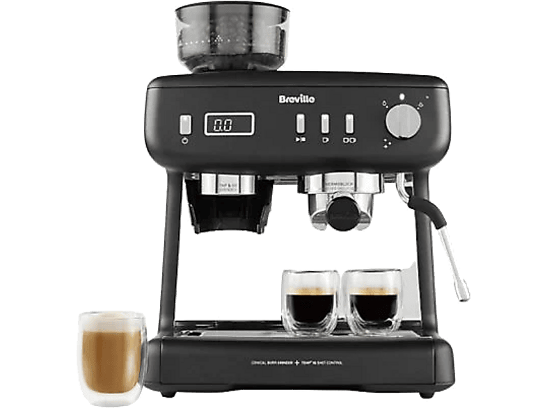 Cafetera express - Breville Barista Max+ VCF152X, 1600 W, 15 bar, Hasta 3 tazas, Molinillo Tap&Go, Negro