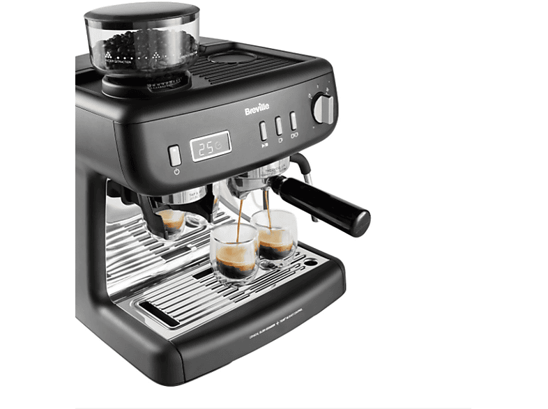 Cafetera express - Breville Barista Max+ VCF152X, 1600 W, 15 bar, Hasta 3 tazas, Molinillo Tap&Go, Negro