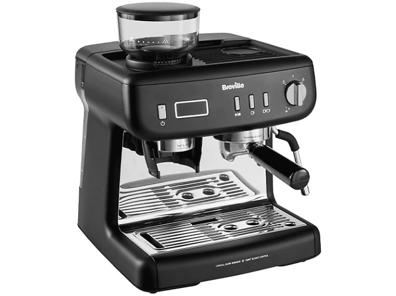 Cafetera express - Breville Barista Max+ VCF152X, 1600 W, 15 bar, Hasta 3 tazas, Molinillo Tap&Go, Negro