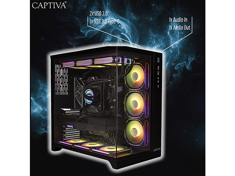 PC gaming - Captiva Highend Gaming R90-367, AMD Ryzen 9 9950X3D, 16 Núcleos, 64 GB RAM, 4 TB SSD, GeForce RTX™ 5080, Windows 11 Home, Negro