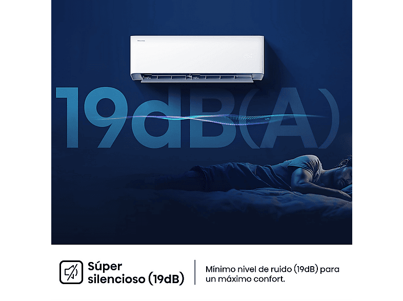 Aire acondicionado Split 1 x 1 - Hisense HB25 WHITE GAMA UNI PURE 9K WHITE A+++/A++, 8870 fg/h, Función Inverter, Blanco