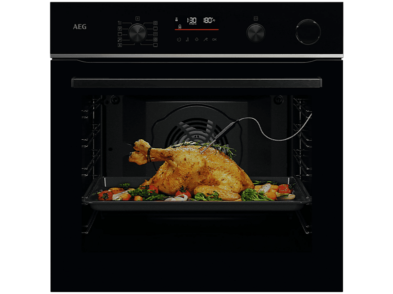 Horno a vapor - AEG Serie 6000 V7PBR521SB, Integrable, Pirolítico, 72 l, 596 mm, Negro