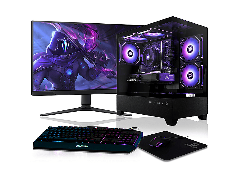 Pack PC Gaming - Beastcom Q5 Pro Gaming, AMD Ryzen™ 7 8700F, 16 GB RAM, 1 TB SSD, GeForce RTX™ 3050, Windows 11 Home, Monitor 27 " Full-HD, Negro