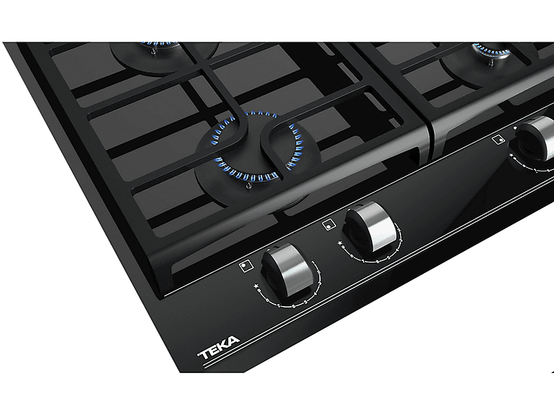 Placa de gas - Teka GZC 64300 XB, 4 zonas, 60 cm, Gas Butano, Autoignición, Negro