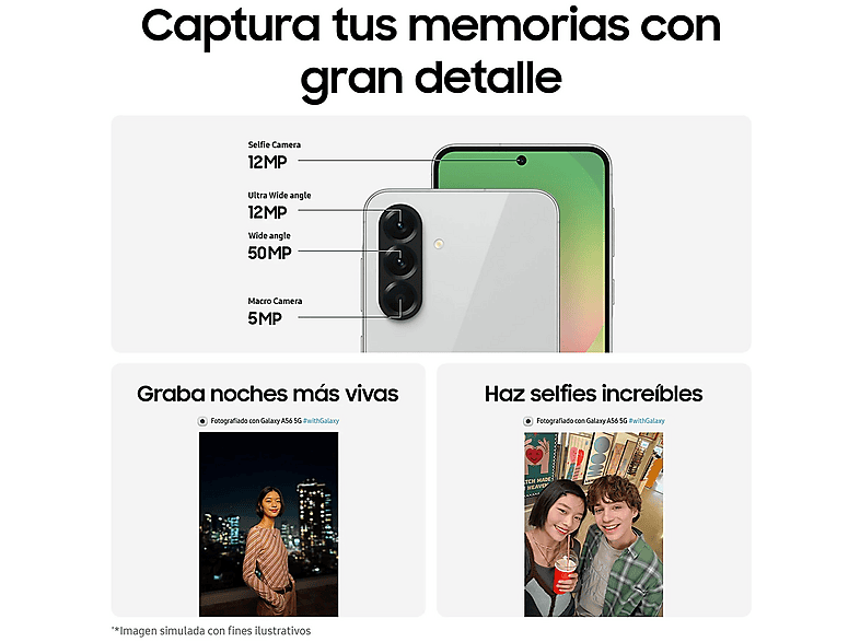 Smartphone - Samsung A56, Rosa, Móvil, 256 GB, 8 GB RAM, 6,7 ", Exynos 1580, 5000 mAh