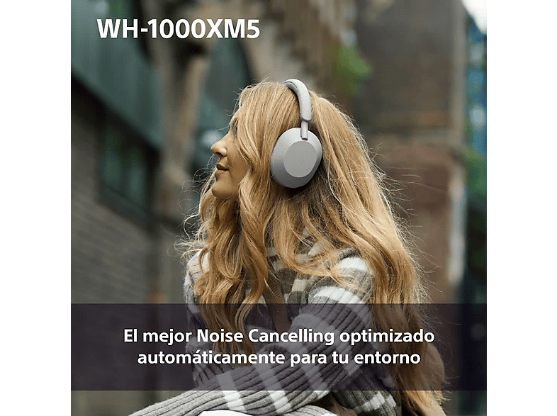 Auriculares inalámbricos - Sony WH-1000XM5S, Cancelación ruido (Noise Cancelling), 30h, Hi-Res, Carga Rápida, Con Asistente, Bluetooth, Diadema, Plata
