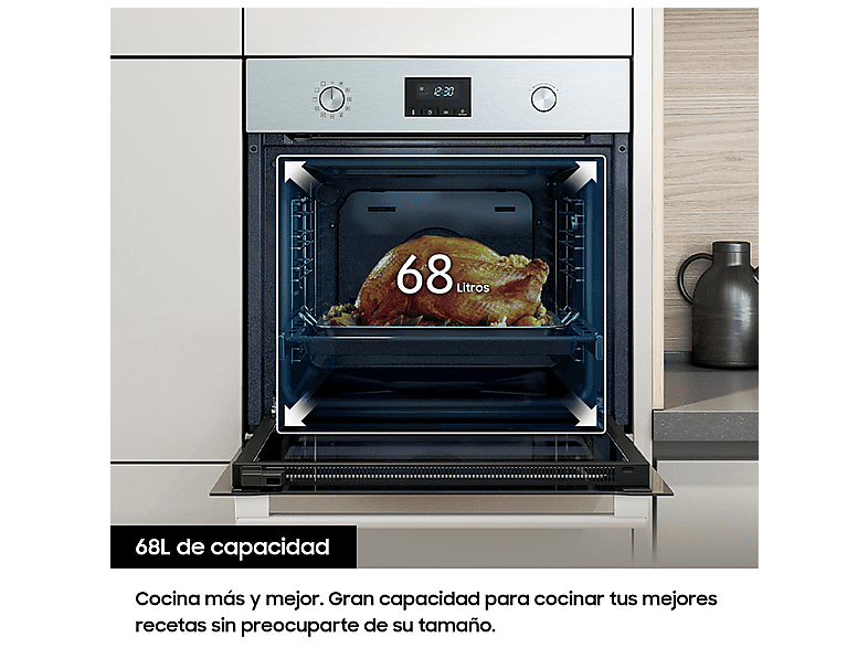 Horno - Samsung NV68A1170BS/EC, Multifunción, Pirolítico, 68l, Encastrable, 59.5 cm, Inox
