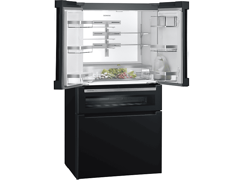 Frigorífico americano - Siemens KF96RSBEA, No Frost, 572 l, 183 cm, Cajón HyperFresh, SuperCongelación y Refrigeración, Negro
