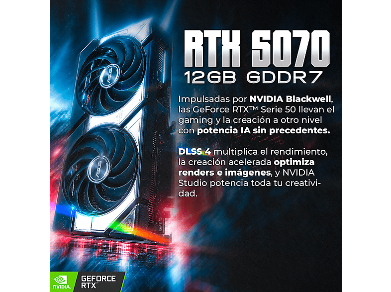 PC Gaming - PC Racing Atlas, AMD Ryzen™ 7 5700X, 32 GB RAM, 1 TB SSD, GeForce RTX™ 5070, Windows 11 Pro, Negro
