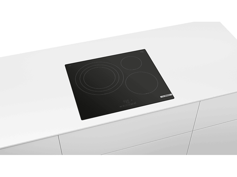 Placa inducción - Bosch PID61RBB5E, 3 zonas, Zona grande 32 cm, 17 niveles, Control TouchSelect, Negro