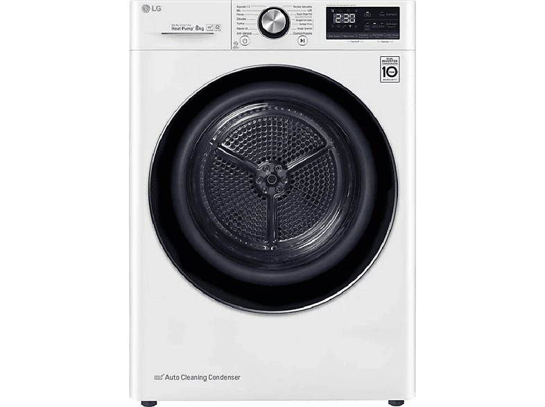 Secadora bomba de calor - LG RC80V9AV2W, Eléctrico, 13 programas, White