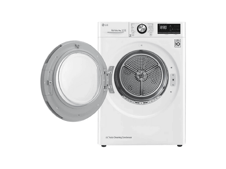 Secadora bomba de calor - LG RC80V9AV2W, Eléctrico, 13 programas, White