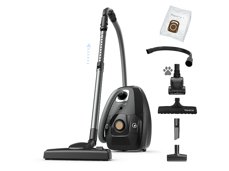 Aspirador con bolsa - Rowenta Green Force RO6189, 400 W, 4.5 L, Motor Effitech® bajo consumo, Filtrado HEPA, Radio 12 m, ECO, Especial Mascotas, Negro
