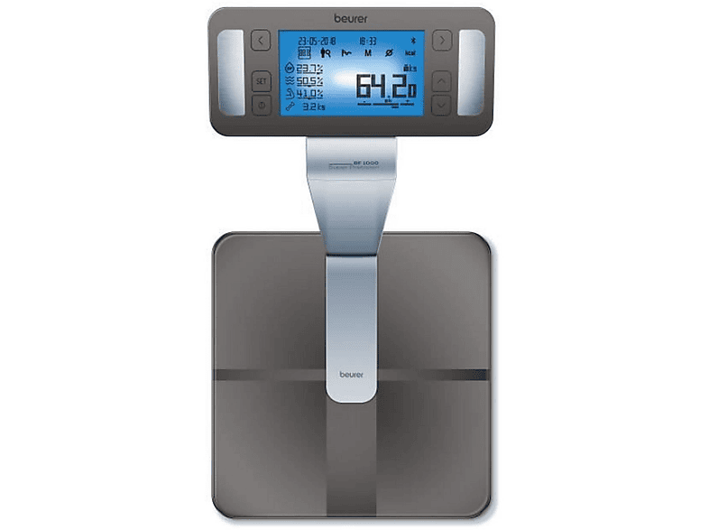 Báscula de baño - Beurer BF1000, 10 Memorias + Modo invitado, Hasta 200 kg, Apagado automático, 8 Electrodos, Gris