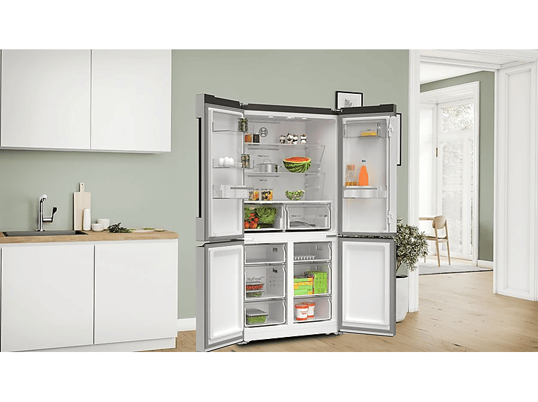 Frigorífico americano - Bosch KFN96VPEA, No Frost, 183 cm, 605 l, Sistema MultiAir Flow, Capacidad XXL ancho especial 90 cm, Acero Inox